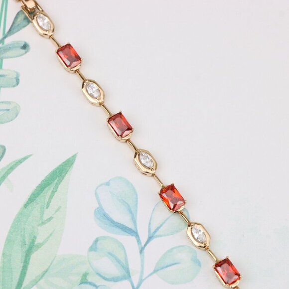Elegant Rose Gold Bracelet with Red and White Zircon Stones, XPBL0726 - Picture 3 of 12